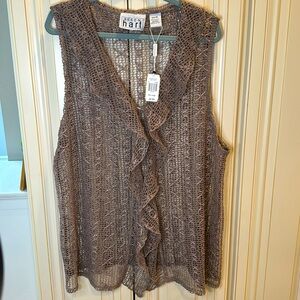 Keren Hart BNWT crocheted boho ruffle mesh open front vest- size XXL